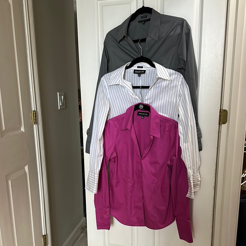 Gray, White, and Pink Button-Up Shirts Bundle
